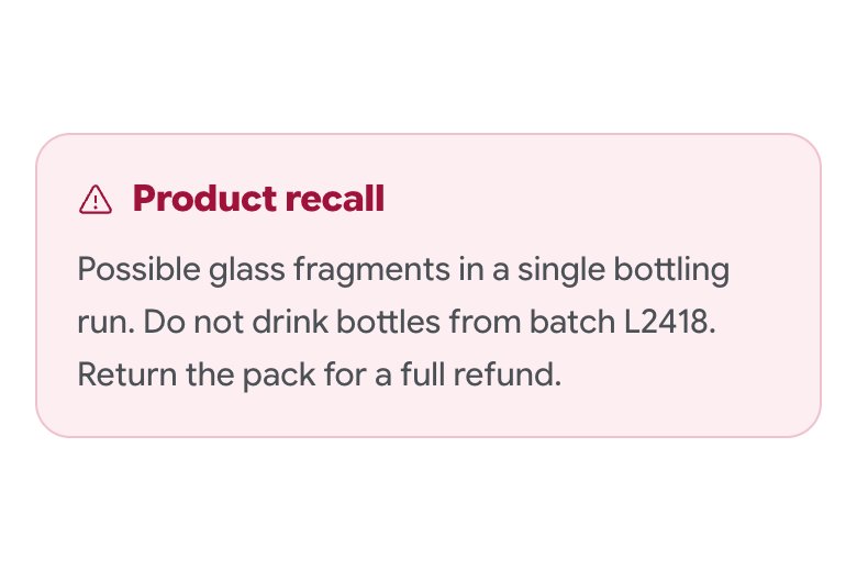 A recall notice on the demo page: Product recall, batch L2418